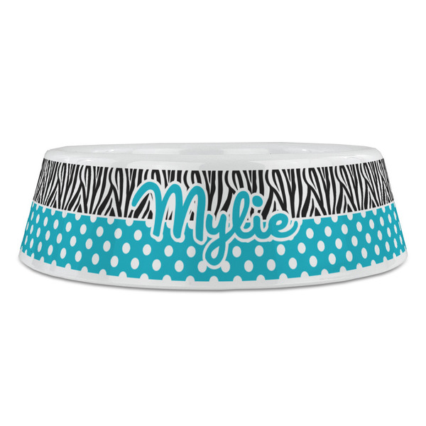 Dots & Zebra Plastic Pet Bowls - Large - FRONT