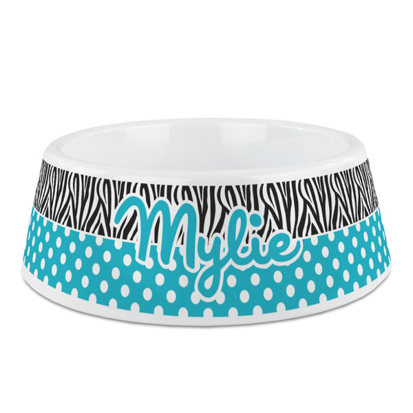 Custom Dots & Zebra Plastic Dog Bowl (Personalized)