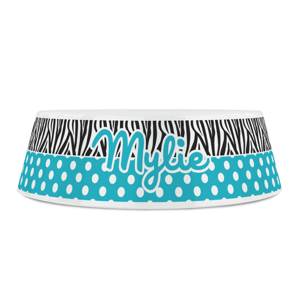 Dots & Zebra Plastic Pet Bowls - Small - FRONT