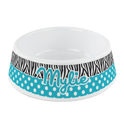 Dots & Zebra Plastic Dog Bowl - Small (Personalized)