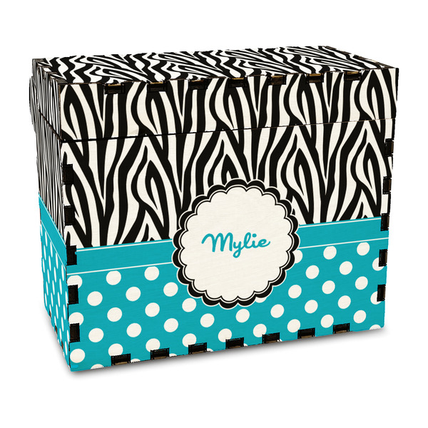 Custom Dots & Zebra Wood Recipe Box - Full Color Print (Personalized)