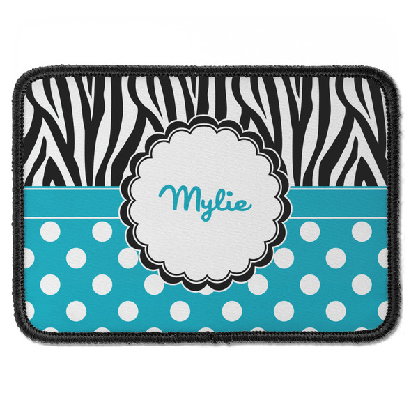 Custom Dots & Zebra Iron On Rectangle Patch w/ Name or Text