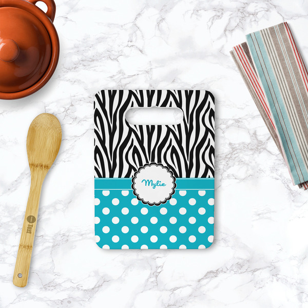 Dots & Zebra Rectangle Trivet with Handle - LIFESTYLE