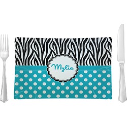 Dots & Zebra Rectangular Glass Lunch / Dinner Plate - Single or Set (Personalized)