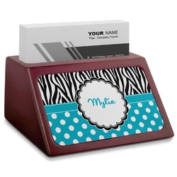 Dots & Zebra Red Mahogany Business Card Holder (Personalized)