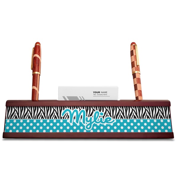 Dots & Zebra Red Mahogany Nameplates with Business Card Holder - Straight