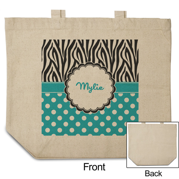 Dots & Zebra Reusable Cotton Grocery Bag - Front & Back View