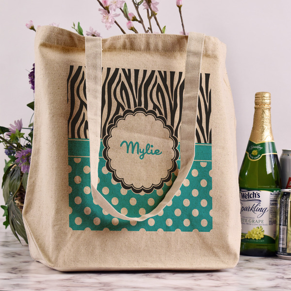 Dots & Zebra Reusable Cotton Grocery Bag - In Context