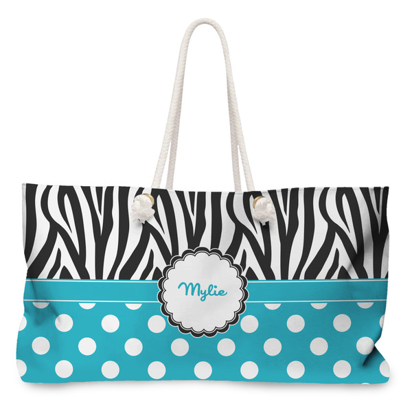 Custom Dots & Zebra Large Tote Bag with Rope Handles (Personalized)