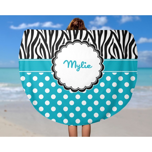 Dots & Zebra Round Beach Towel - In Use