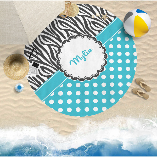 Dots & Zebra Round Beach Towel Lifestyle