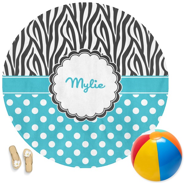 Custom Dots & Zebra Round Beach Towel (Personalized)