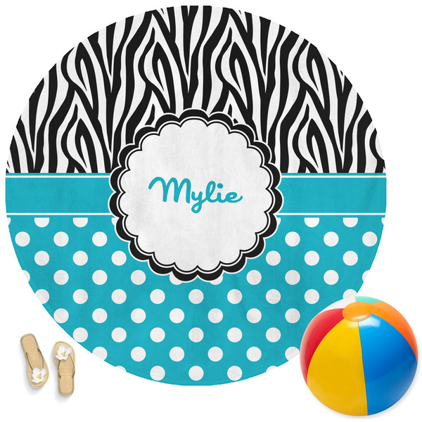Custom Dots & Zebra Round Beach Towel (Personalized)