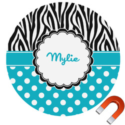 Dots & Zebra Round Car Magnet - 6" (Personalized)