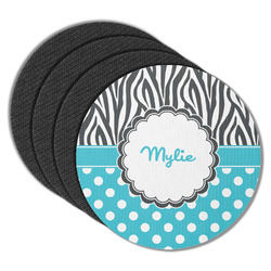 Dots & Zebra Round Rubber Backed Coasters - Set of 4 (Personalized)