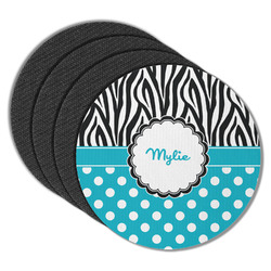 Dots & Zebra Round Rubber Backed Coasters - Set of 4 (Personalized)