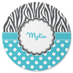 Dots & Zebra Round Rubber Backed Coaster (Personalized)