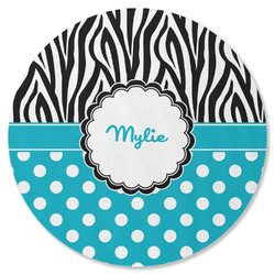 Dots & Zebra Round Rubber Backed Coaster (Personalized)
