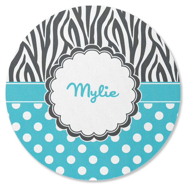 Custom Dots & Zebra Round Rubber Backed Coaster (Personalized)