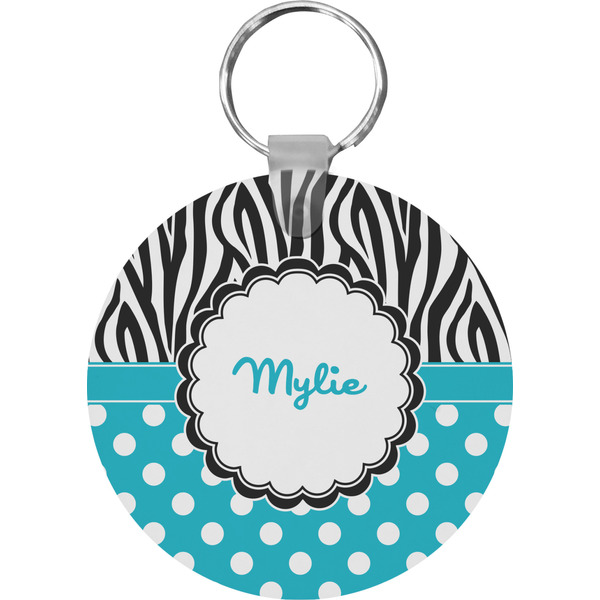 Custom Dots & Zebra Round Plastic Keychain (Personalized)