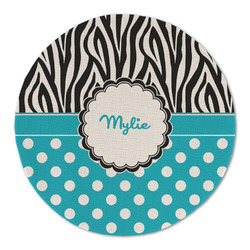 Dots & Zebra Round Linen Placemat - Single Sided (Personalized)