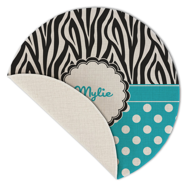 Dots & Zebra Round Linen Placemats - Front (folded corner single sided)