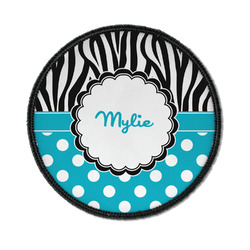 Dots & Zebra Iron On Round Patch w/ Name or Text