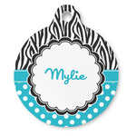 Dots & Zebra Round Pet ID Tag (Personalized)