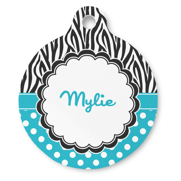Custom Dots & Zebra Round Pet ID Tag - Large (Personalized)