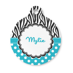 Dots & Zebra Round Pet ID Tag - Small (Personalized)