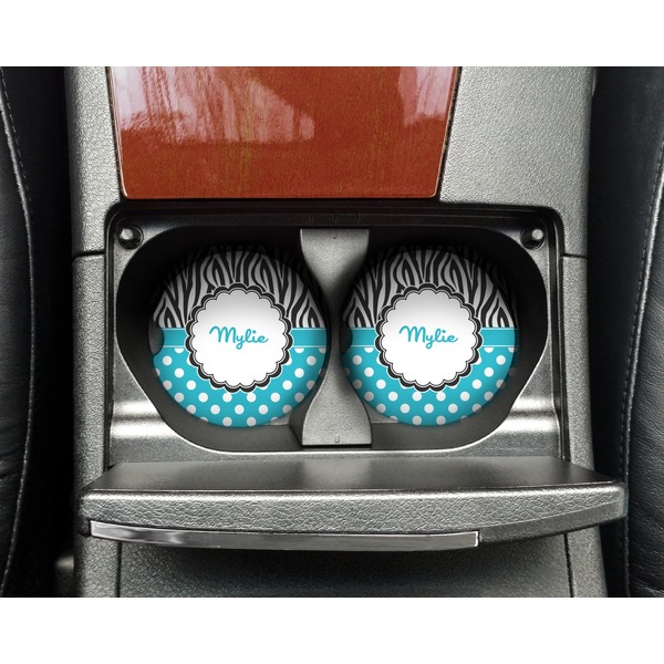 Dots & Zebra Sandstone Car Coaster - In Cup Holder