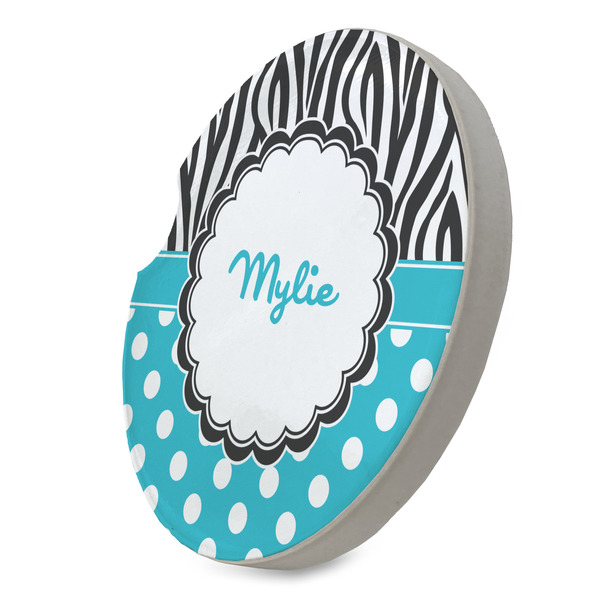 Dots & Zebra Sandstone Car Coaster - STANDING ANGLE