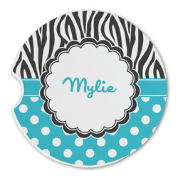 Dots & Zebra Sandstone Car Coaster - Single (Personalized)