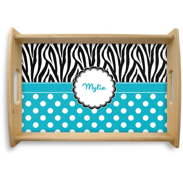 Custom Dots & Zebra Natural Wooden Tray - Small (Personalized)