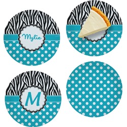 Dots & Zebra Set of 4 Glass Appetizer / Dessert Plate 8" (Personalized)