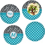Dots & Zebra Set of 4 Glass Lunch / Dinner Plate 10" (Personalized)