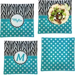 Dots & Zebra Set of 4 Glass Square Lunch / Dinner Plate 9.5" (Personalized)