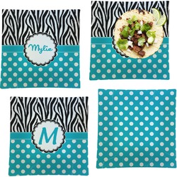Dots & Zebra Set of 4 Glass Square Lunch / Dinner Plate 9.5" (Personalized)