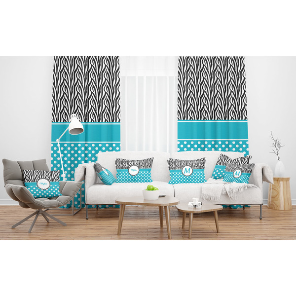 Dots & Zebra Sheer and Custom Curtains in Room with Matching Pillows