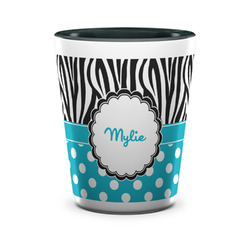 Dots & Zebra Ceramic Shot Glass - 1.5 oz - Two Tone - Single (Personalized)