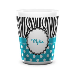 Dots & Zebra Ceramic Shot Glass - 1.5 oz - White - Set of 4 (Personalized)