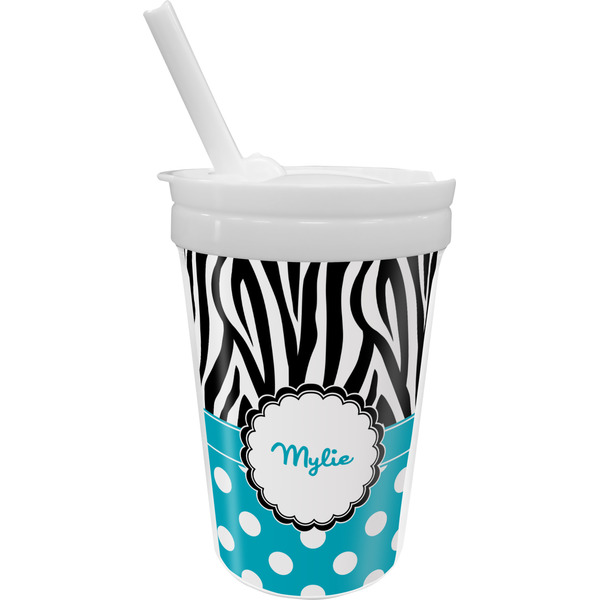 Custom Dots & Zebra Sippy Cup with Straw (Personalized)
