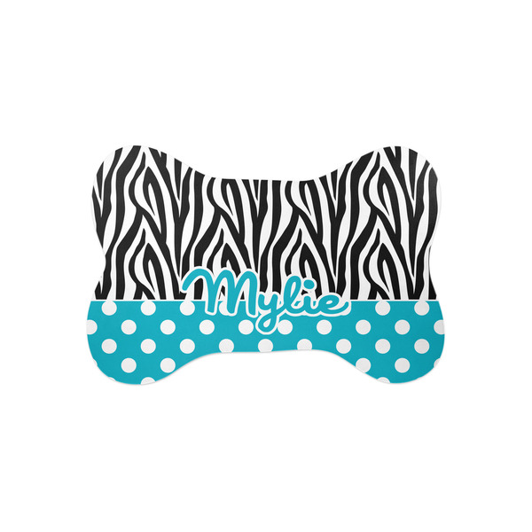Custom Dots & Zebra Bone Shaped Dog Food Mat (Small) (Personalized)