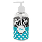 Dots & Zebra Plastic Soap / Lotion Dispenser (8 oz - Small - White) (Personalized)