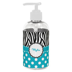 Dots & Zebra Plastic Soap / Lotion Dispenser (8 oz - Small - White) (Personalized)