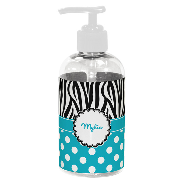 Custom Dots & Zebra Plastic Soap / Lotion Dispenser (8 oz - Small - White) (Personalized)