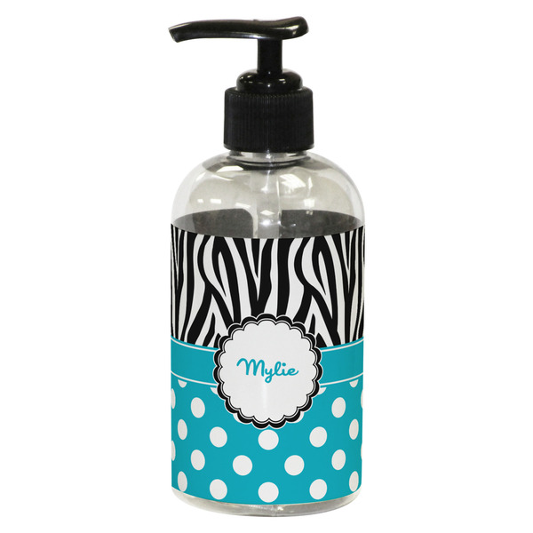 Custom Dots & Zebra Plastic Soap / Lotion Dispenser (8 oz - Small - Black) (Personalized)