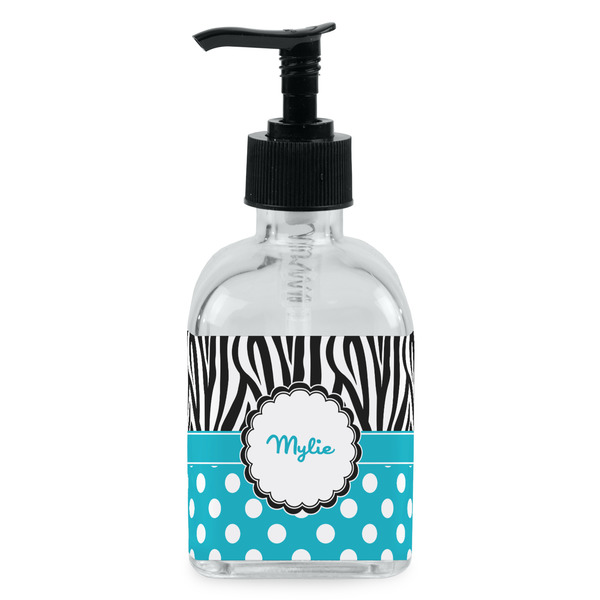 Custom Dots & Zebra Glass Soap & Lotion Bottle - Single Bottle (Personalized)