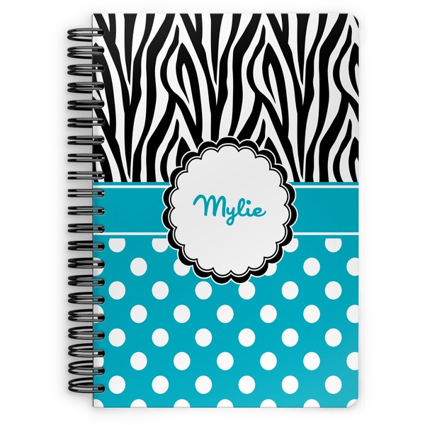Custom Dots & Zebra Spiral Notebook - 7x10 w/ Name or Text
