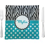 Dots & Zebra 9.5" Glass Square Lunch / Dinner Plate- Single or Set of 4 (Personalized)